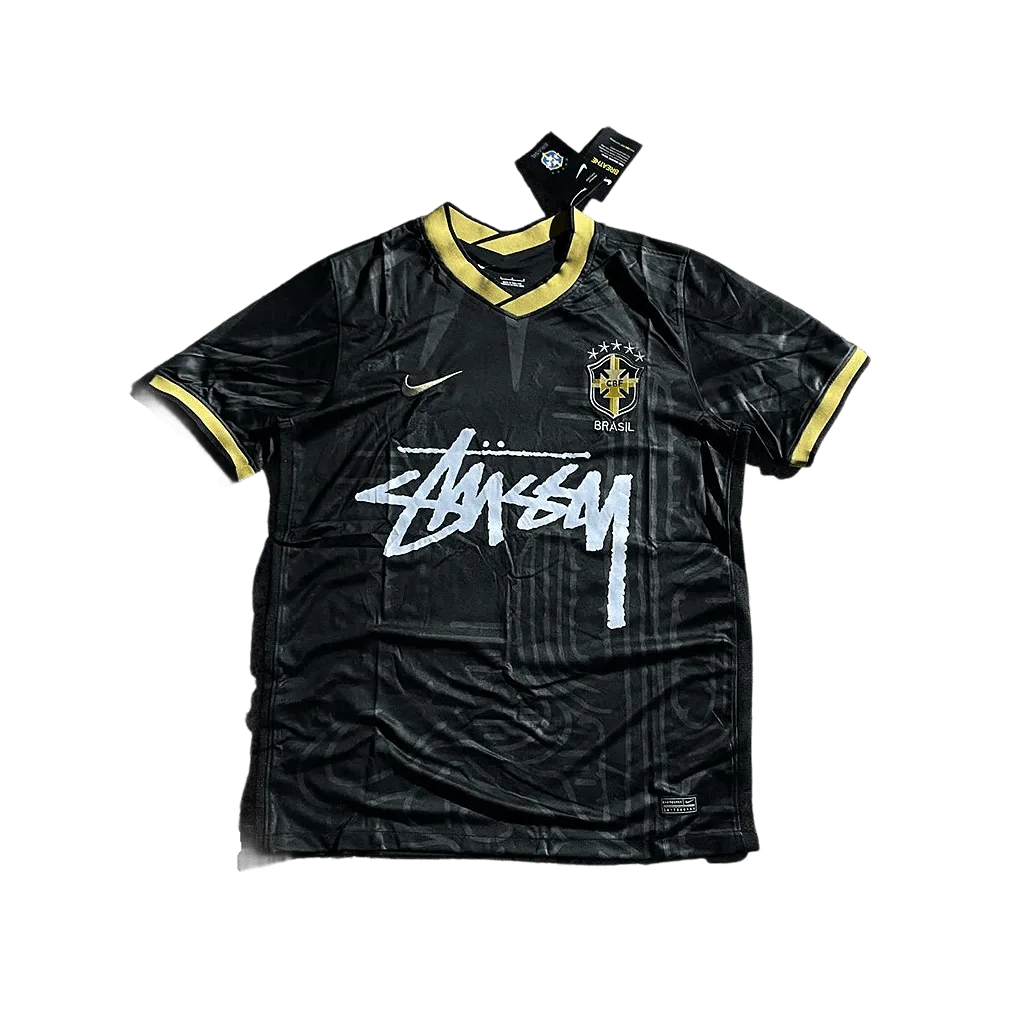 Brazil X Stüssy Black and Gold Football Jersey