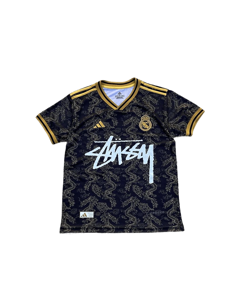 Real Madrid X Stüssy Black and Gold Football Jersey